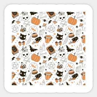 Halloween Witch Party Gear Cartoon Pattern on Ghost White Sticker